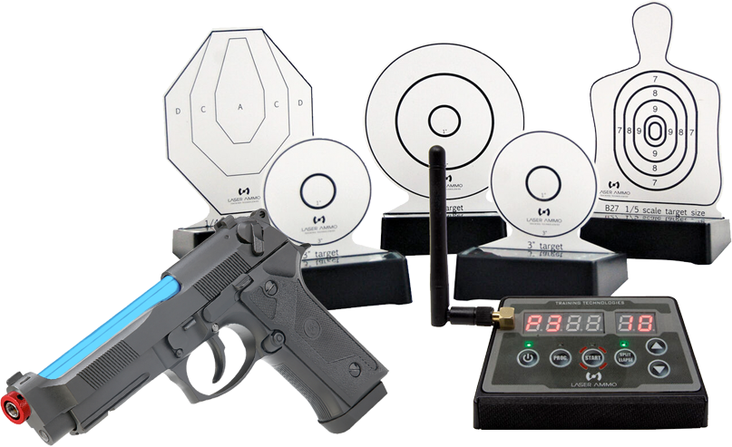 Laser Ammo IMTTS Arena – 5 pack targets with System Controller + Recoil Enabled Training Pistol- Laser Ammo M9 IR